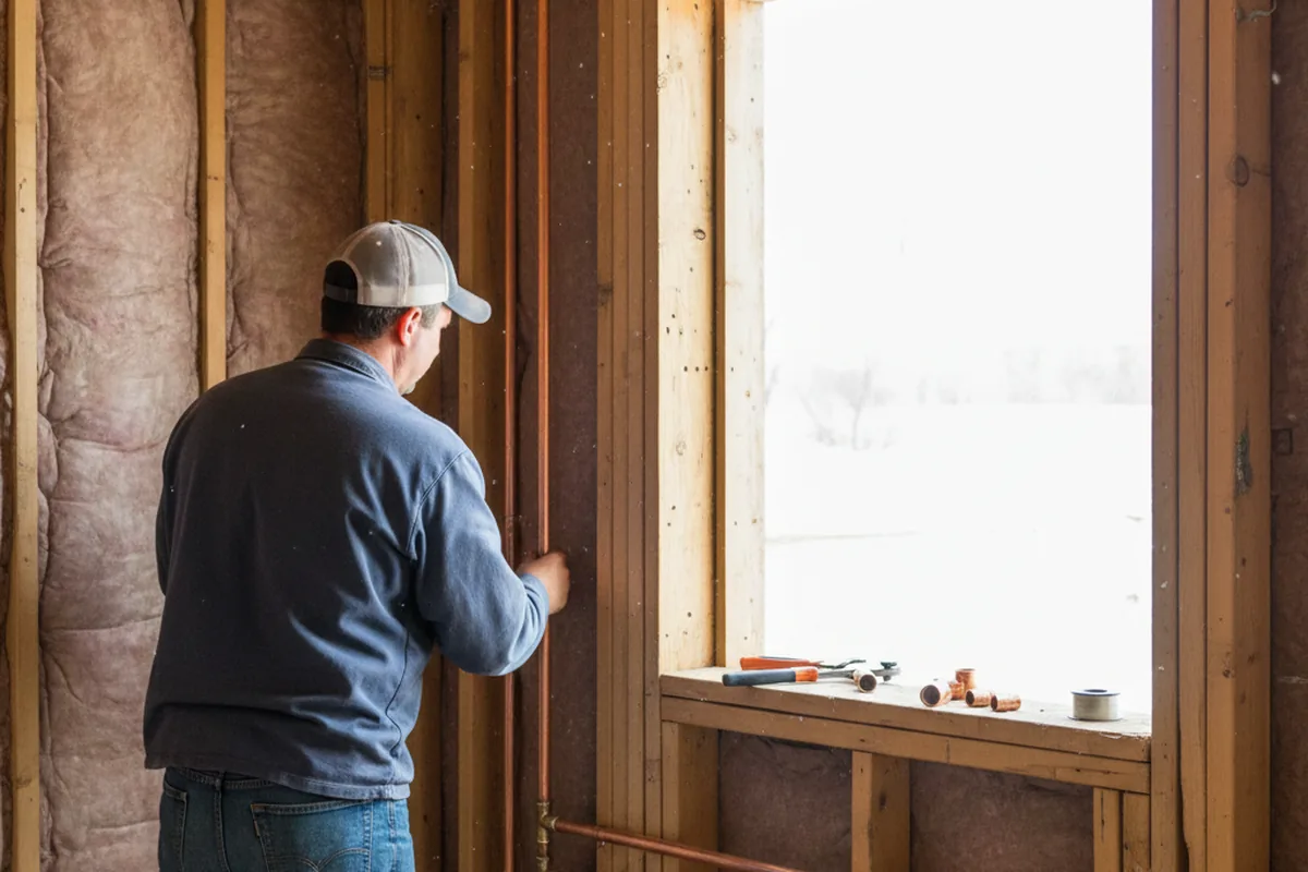 Licensed plumber running new copper supply lines in a Miller City home